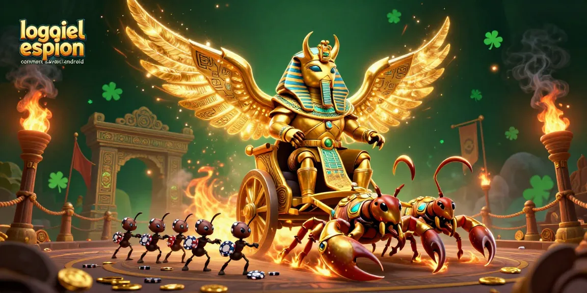 Jouer à des jeux de casino avec logiciel espion comment savoir android illustré par un scarabée d'or et des scorpions.