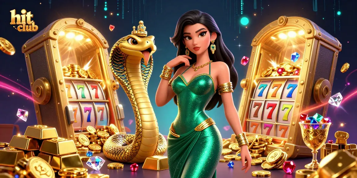 Win big with hit club in a vibrant, detailed casino scene featuring dynamic slot reels and treasures.