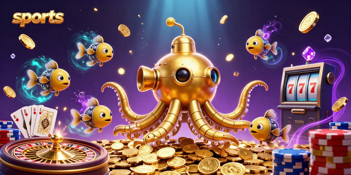 Engaging sports betting scene featuring a golden kraken submarine amid treasures, perfect for online gamblers.