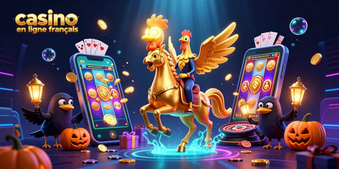 Profitez de l'expérience du casino en ligne français avec des éléments de jeux et des personnages fantastiques illustrés.