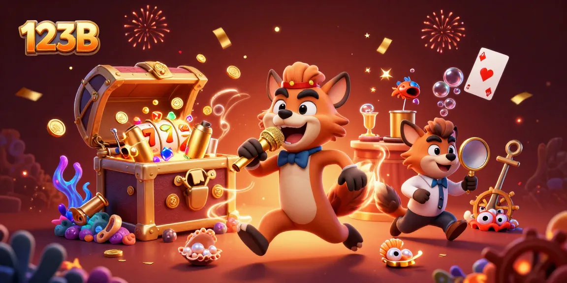 123B casino club featuring hyenas in a lively comedy scene with gold coins and slot machines.
