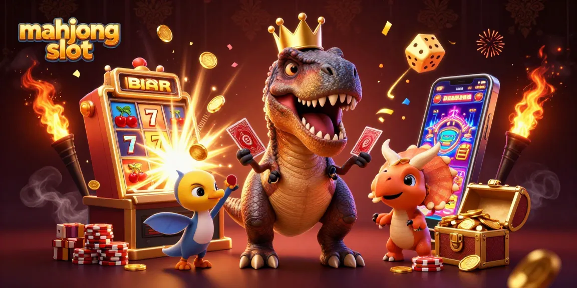 Engage in thrilling gameplay with the mahjong slot amidst a dynamic casino scene filled with rewards.