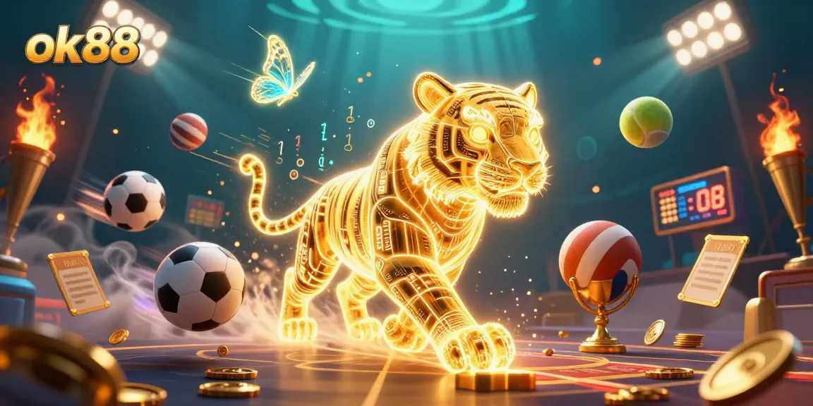 Experience the thrill of ok88 in a vibrant digital casino filled with animated characters and dynamic sports elements.