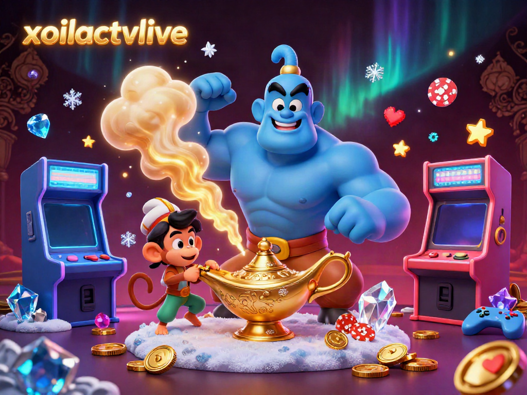 Experience the excitement of football streaming with xoilactvlive in this dynamic 3D illustration featuring a mystical genie.