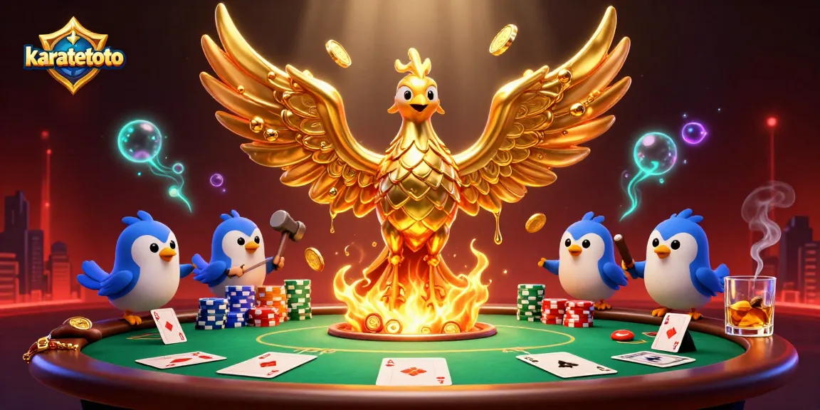 Karatetoto brings thrilling gameplay alive with a dynamic 3D scene featuring a molten phoenix amidst poker action.