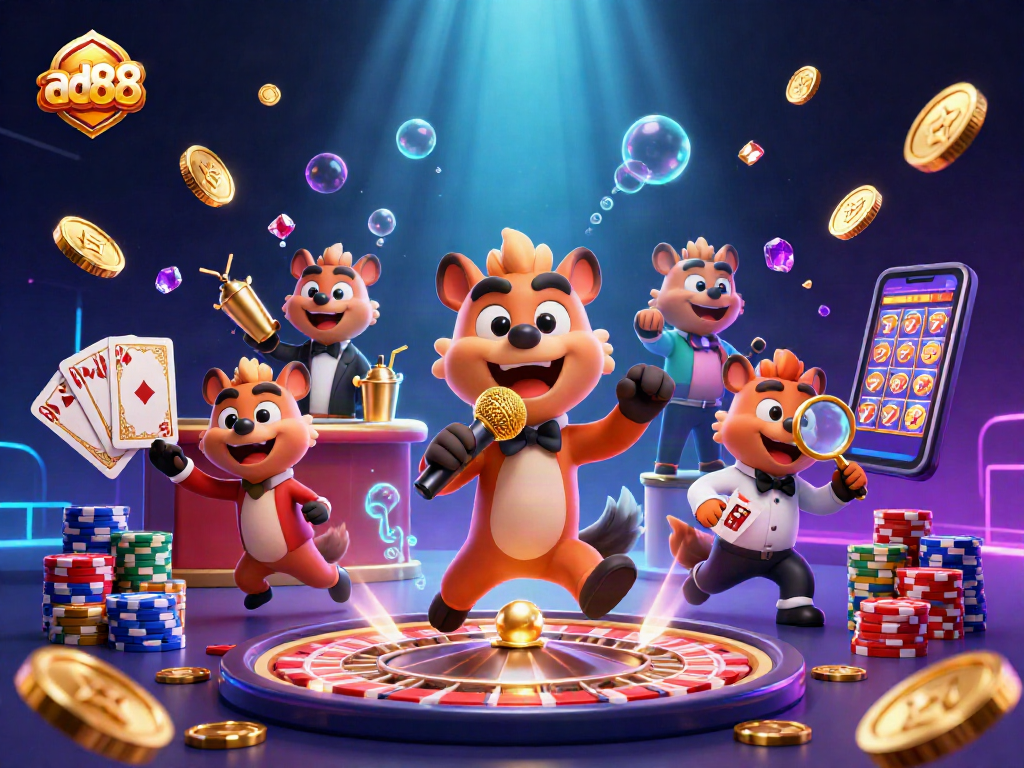 Experience ad88's vibrant casino energy with hyena characters and dynamic gaming elements.