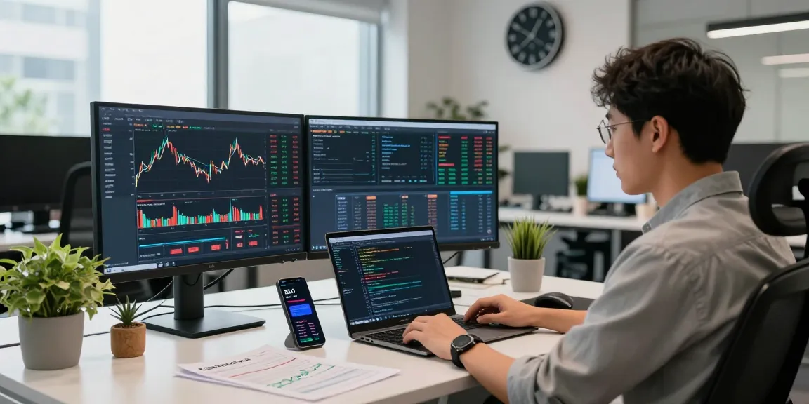 Interactive trading workspace displaying TSE stock exchange data feed on multiple monitors, highlighting real-time analytics.