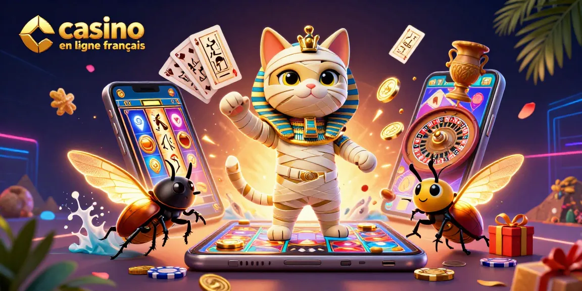 Explorez le casino en ligne français avec un chat momie égyptien et des jeux dynamiques.