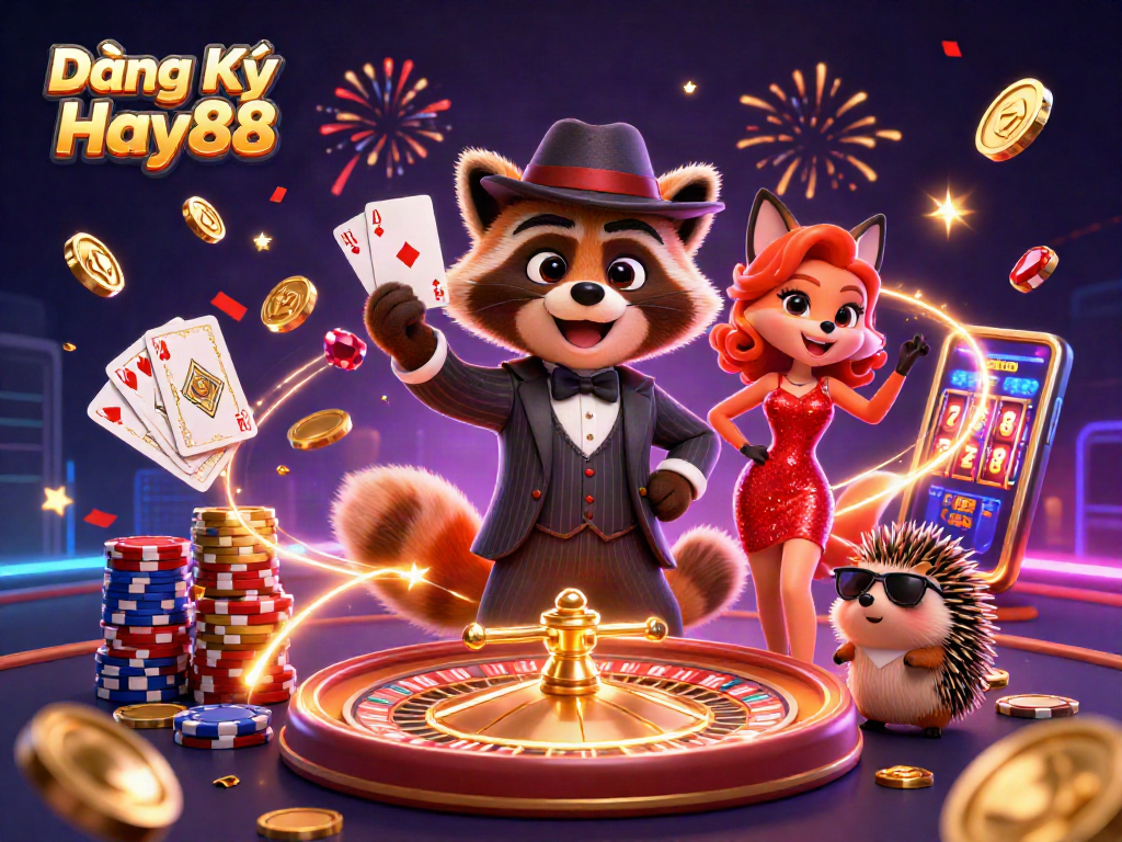 Experience the thrill of Đăng Ký Hay88 with vibrant casino characters and dynamic game elements.