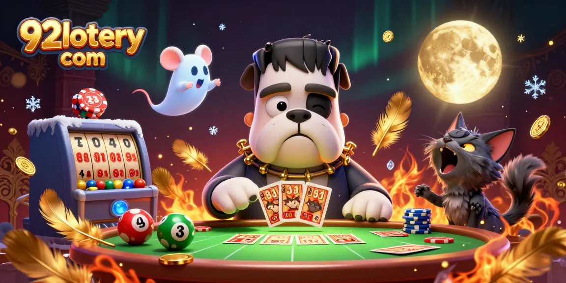 Engaging lottery scene with the 92lottery com mascot and themed elements, showcasing excitement and wealth.