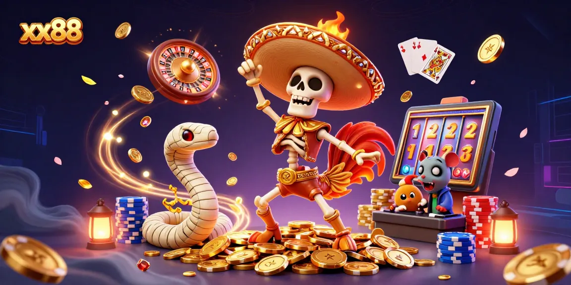 Experience the thrilling xx88 casino with vibrant characters celebrating wins amid dazzling casino elements.