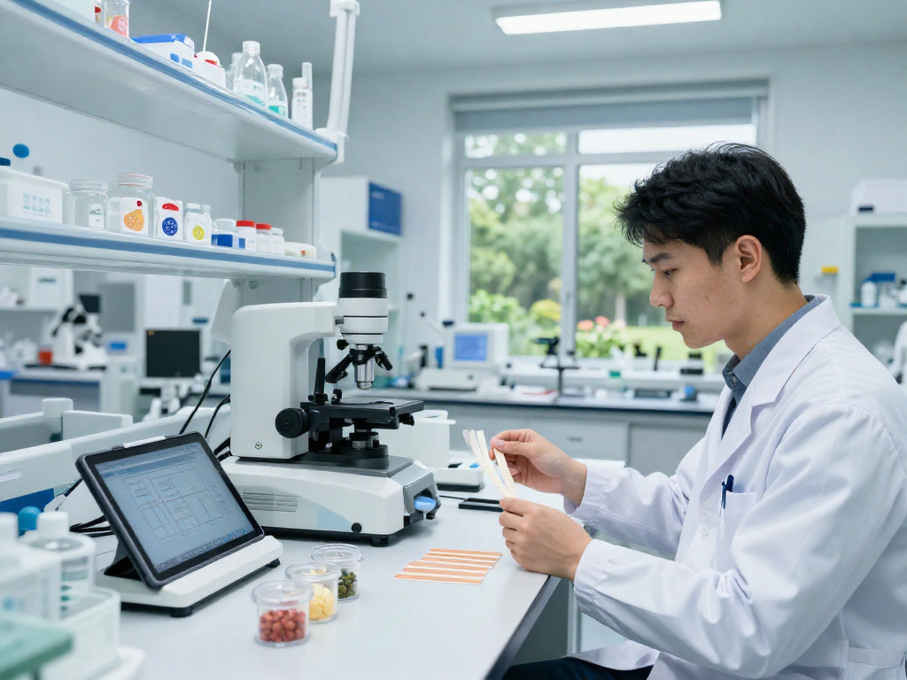 BPC 157 Side Effects highlighted in a modern lab setting where a scientist evaluates advanced buccal strip formulations.