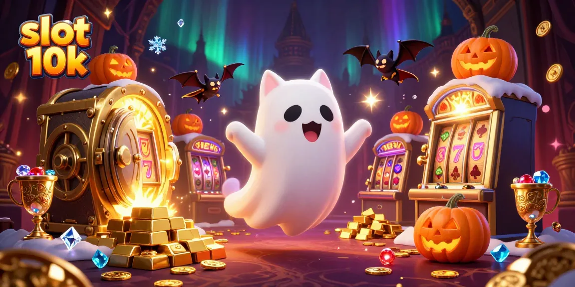 Spin the slot 10k reels with a spirited ghost cat and a cape-wearing bat in a lavish casino.