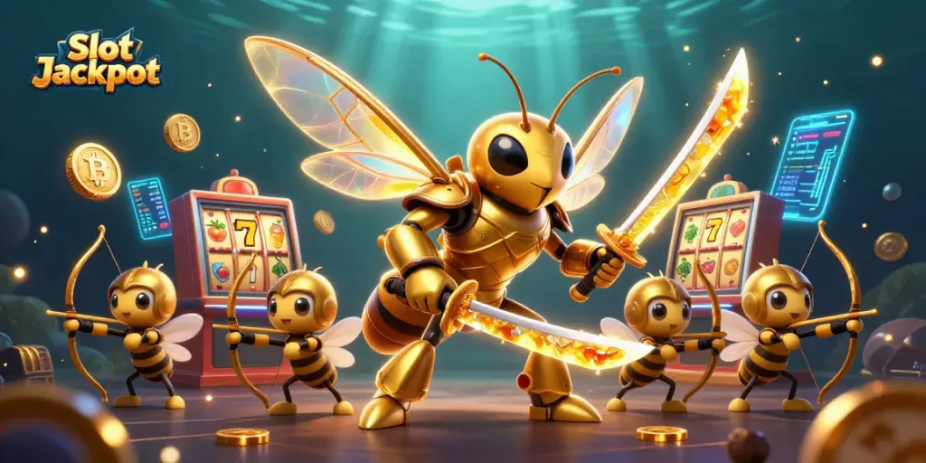Win big with Slot Jackpot in this vibrant casino-themed illustration filled with excitement.