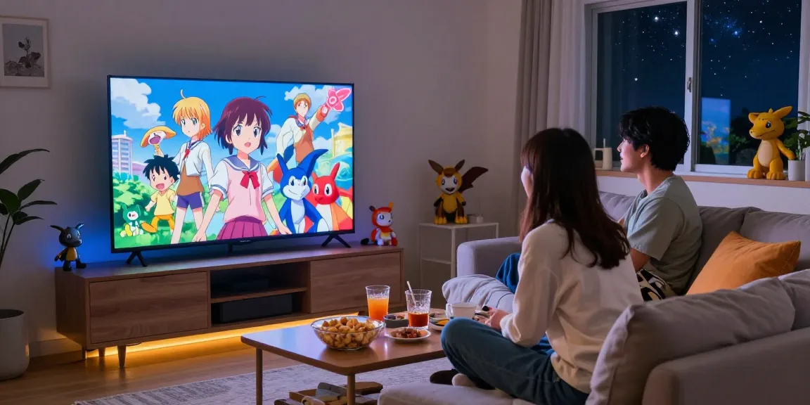 Cozy anime viewing at home with enthusiastic fans enjoying https://animehay.zip/ series on TV.