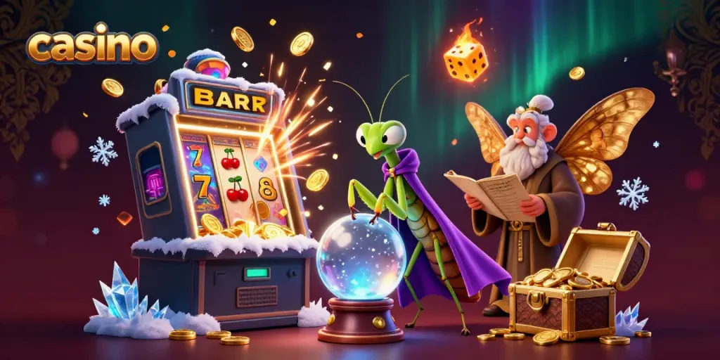 Engage with dynamic casino excitement surrounded by a joyous praying mantis fortune teller and antique wisdom from dusty moths.