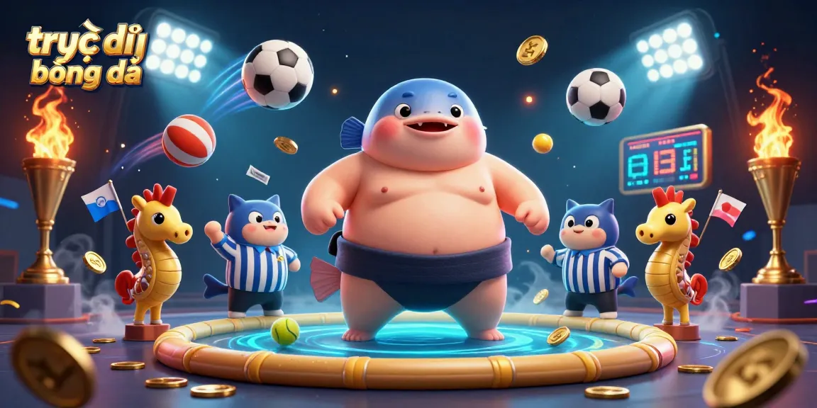 Experience trực tiếp bóng đá with vibrant scenes filled with animated sports elements and characters.