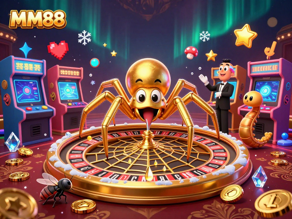 Spin the roulette wheel at MM88 with vibrant games and dynamic characters in a colorful casino scene.
