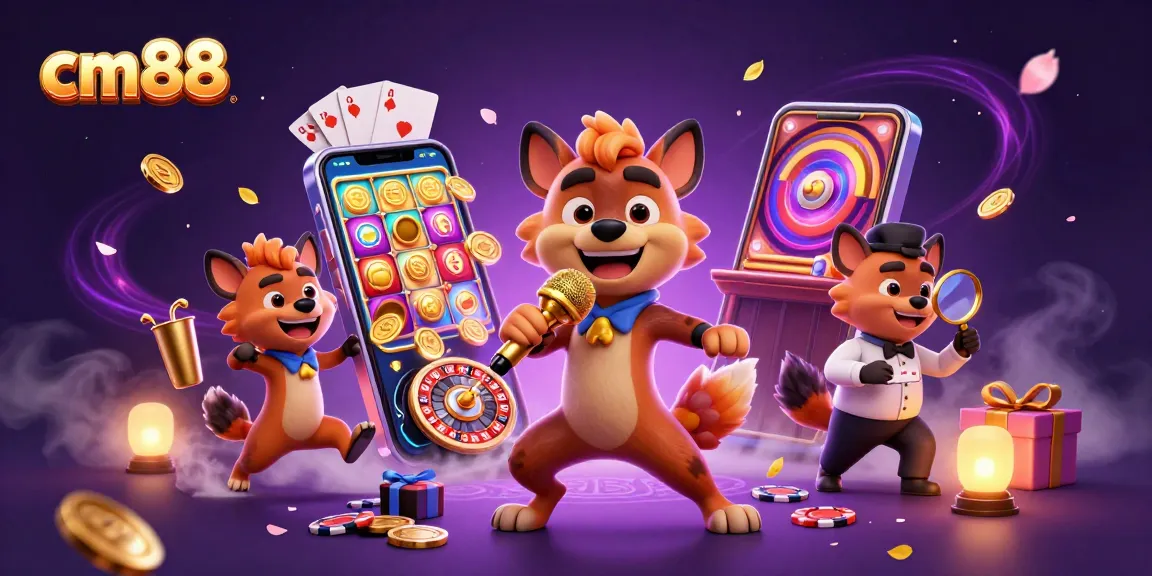 Engage with cm88's vibrant casino scene featuring lively hyenas and exciting gaming elements.