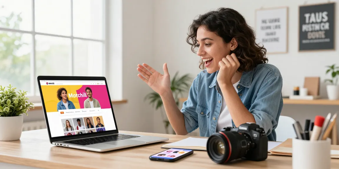 Engaging young entrepreneur showcasing Motchill in a modern e-commerce workspace.