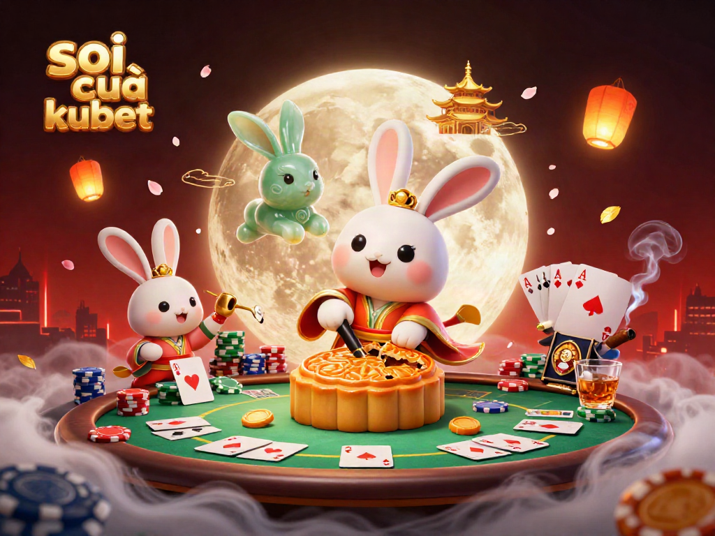 soi cầu kubet reveals poker chips from golden mooncakes in a dynamic casino scene