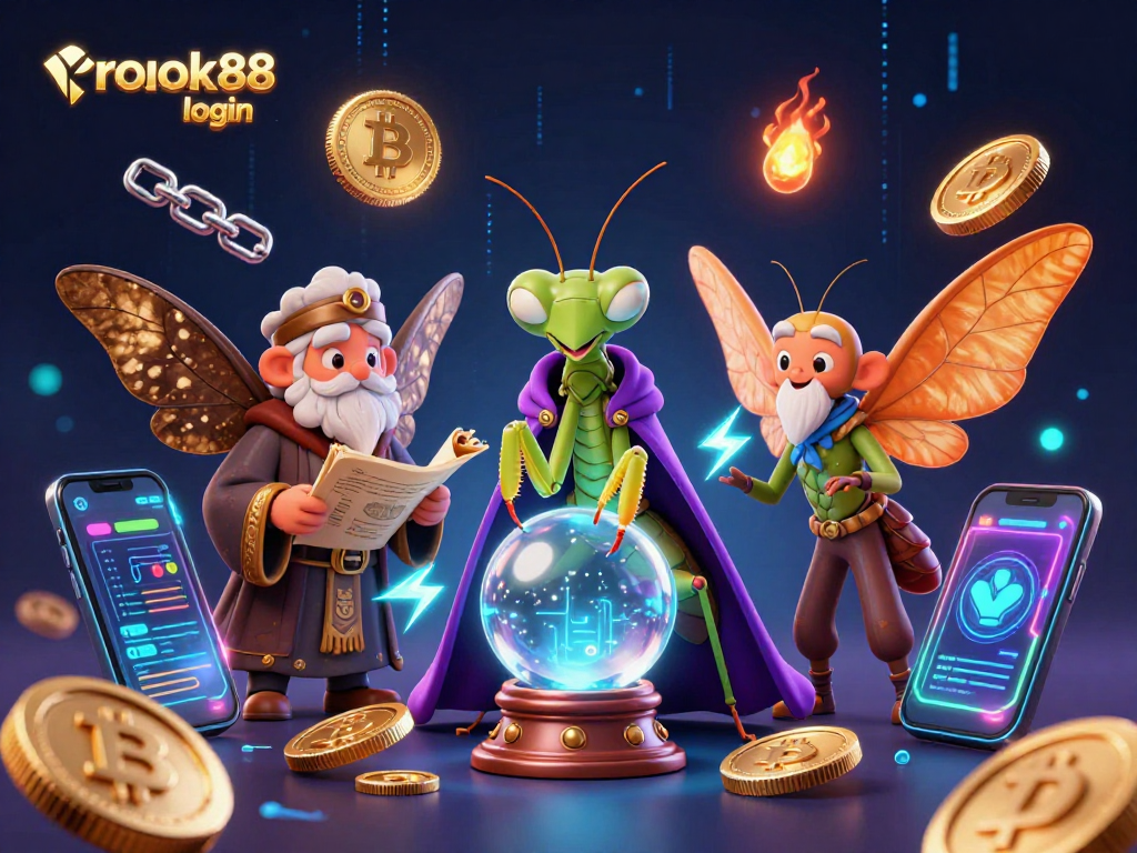 Engage in gaming insights with rokok88 login, showcasing rich characters and vibrant crypto elements.