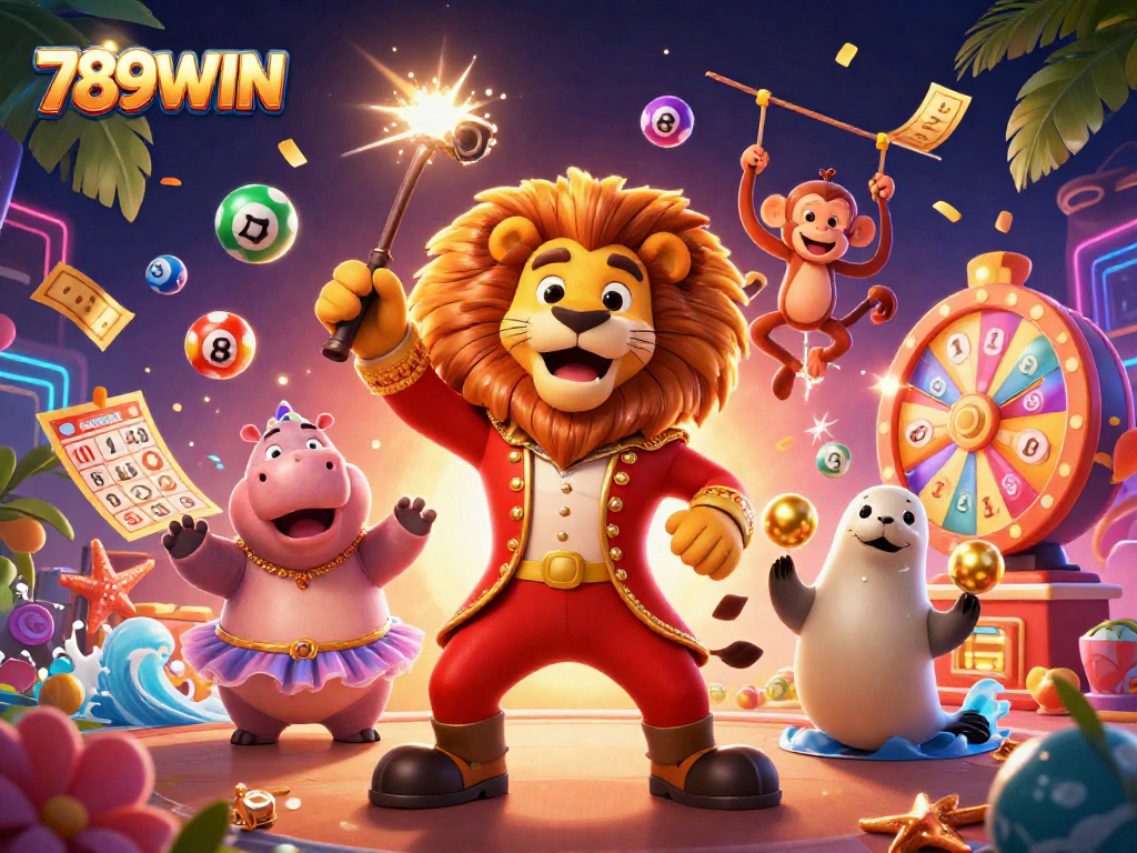 Win exciting prizes with 789WIN's vibrant lottery-themed carnival atmosphere in this dynamic illustration.