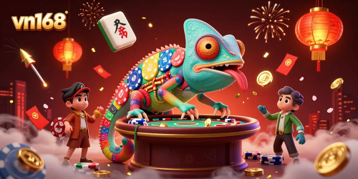 Watch vn168 shine as a dynamic chameleon casino owner snaps up coins in an immersive gaming landscape.
