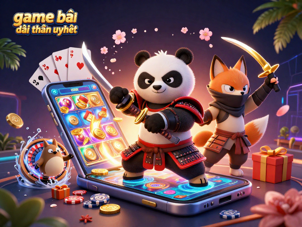 Experience game bài đổi thưởng uy tín with a vibrant 3D scene showcasing rich casino elements and characters.