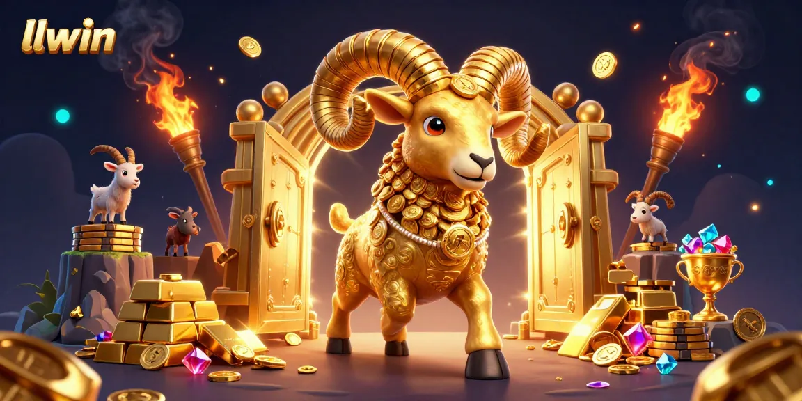 llwin offers thrilling online gaming with a vibrant scene depicting golden elements and card symbols.