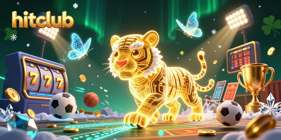 Experience thrill at Hitclub with a neon tiger in a dynamic casino scene, showcasing vibrant games.