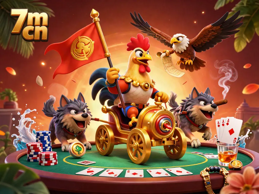 Experience thrilling gameplay with 7m cn featuring a rooster warlord leading a dynamic gambling scene.