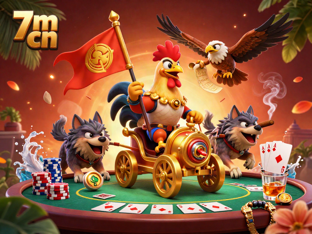 Experience thrilling gameplay with 7m cn featuring a rooster warlord leading a dynamic gambling scene.