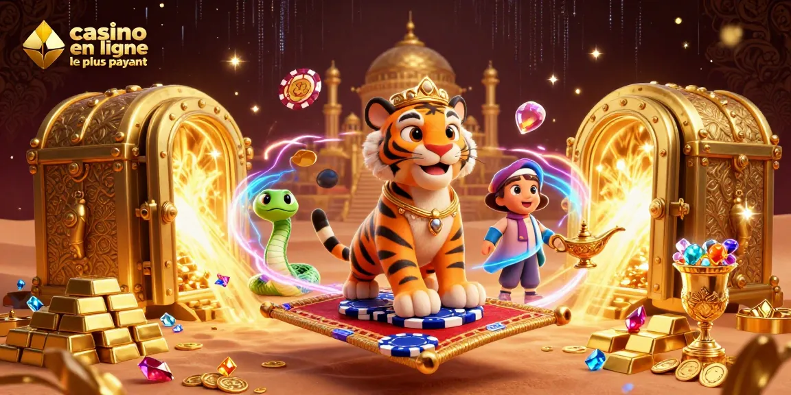 Découvrez le casino en ligne le plus payant avec une illustration 3D captivante d'un sultan, des trésors et une ambiance magique.