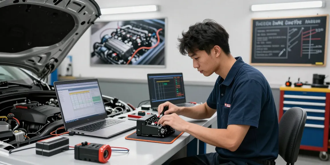 Chiptuning Hannover - professioneller Techniker optimiert BMW Motorsteuergerät in Werkstatt.