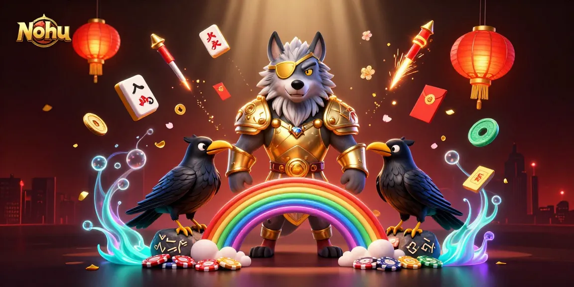 Nohu-inspired gaming scene featuring Norse mythology figures amidst festive casino elements.